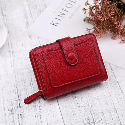 Luxury Brand Women Wallets Red Black PU Leather Small Mini Coin Purse Hasp Card Holder Lady Wallet Zipper Female Leather Buckle