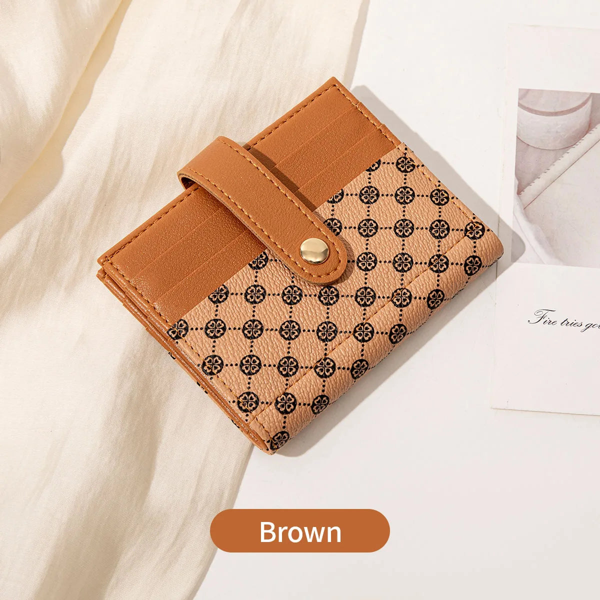 Luxury Classic Folding Wallet Small Lightweight Women's Wallet Retro Print Mini Card Holder Multi-function ID Card Coin Purse