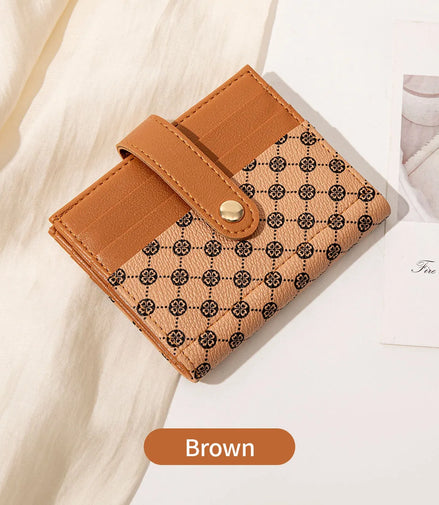 Luxury Classic Folding Wallet Small Lightweight Women's Wallet Retro Print Mini Card Holder Multi-function ID Card Coin Purse