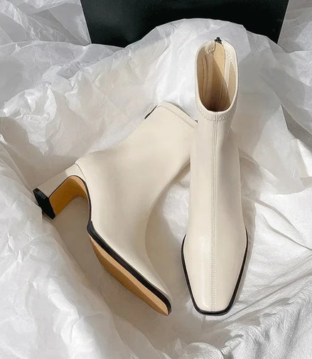 Vintage Warm Cotton Women Ankle Boots Fashion Elegant Square Toe Shoes Autumn Winter Thick Heel Women's Short Booties