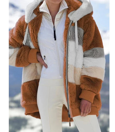 Oversized Jacket for Women Coat 2025 Autumn Winter Warm Plush Pocket Hooded Streetwear Loose Lady Zipper Cashmere Outerwear Coat