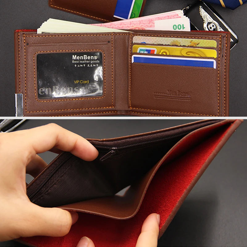 Men's Luxury PU Leather Wallet - Slim Short Card Holder, Designer Billfold Purse for Men (Portable & Stylish)
