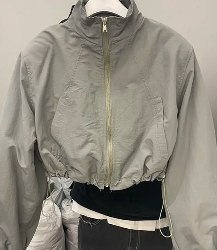 2024 Autumn Vintage Women's Windbreaker Cropped Jackets Harajuku Oversized Streetwear Long Sleeve Fashion Female Elegant Top