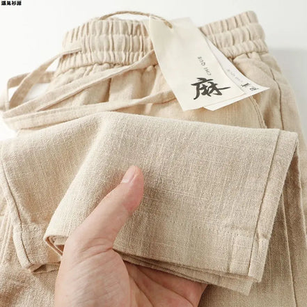 l Linen Cotton Linen Casual Straight Leg Pants Breathable Mungo Elastic ket Sle Lazy Feeling Trousers