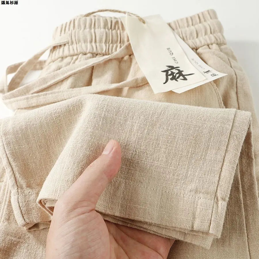 l Linen Cotton Linen Casual Straight Leg Pants Breathable Mungo Elastic ket Sle Lazy Feeling Trousers