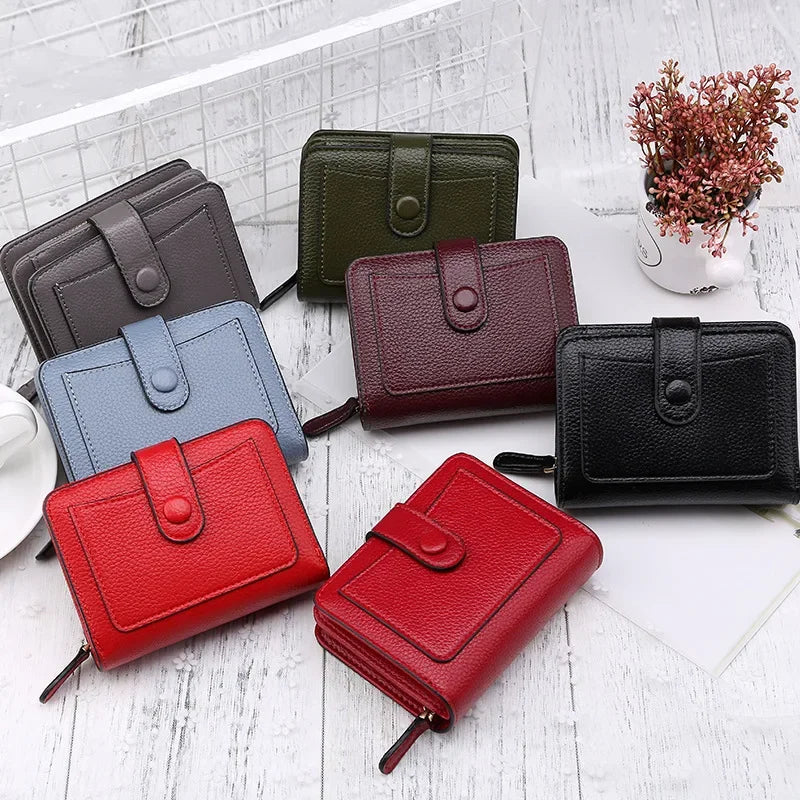 Luxury Brand Women Wallets Red Black PU Leather Small Mini Coin Purse Hasp Card Holder Lady Wallet Zipper Female Leather Buckle