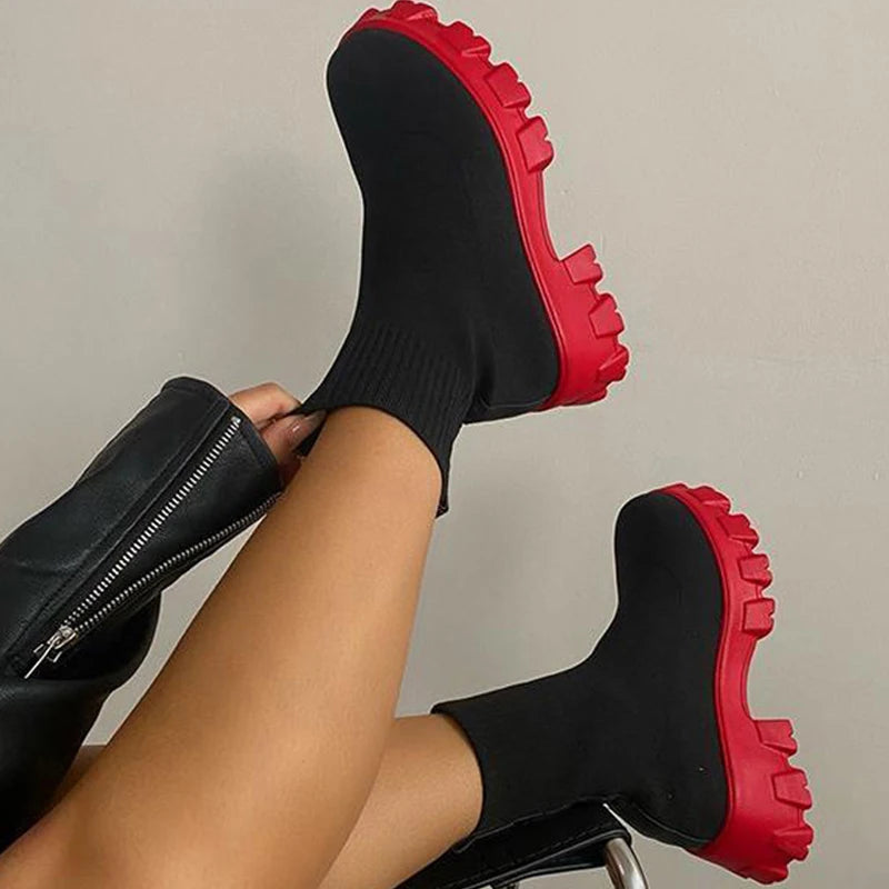 Women Boots 2025 Platform Boots For Autumn Winter Shoes Slip On Platform Shoes Women Ankle Boots White Heels Short Botas Mujer