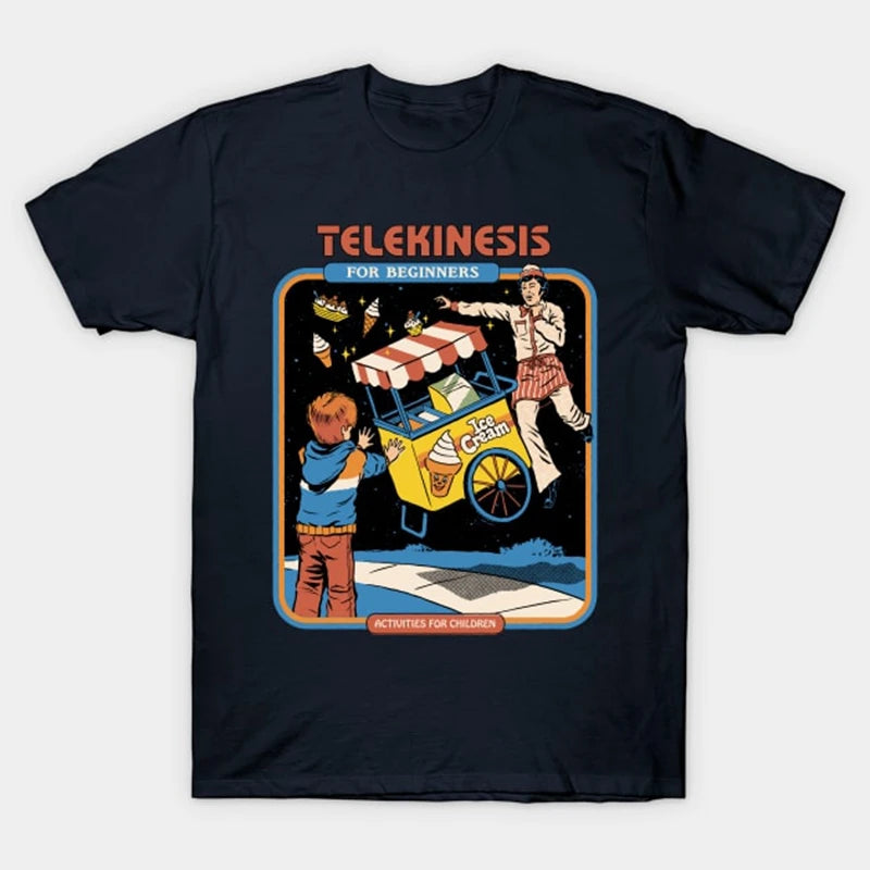 Telekinesis For Beginners T-Shirt Funny illustration pattern Short Sleeves Men Women Loose Cotton T Shirt O-Neck Breathable Tees