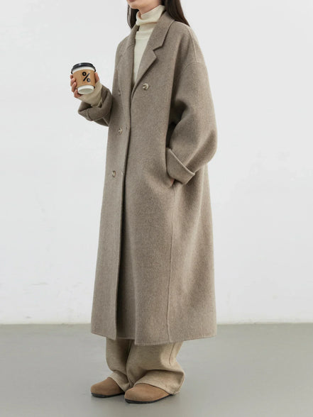 CHIC VEN Women Woolen Coat Double-breasted Basic Loose Casual Retro New Long Double-sided Female Overcoat Autumn Winter 2024