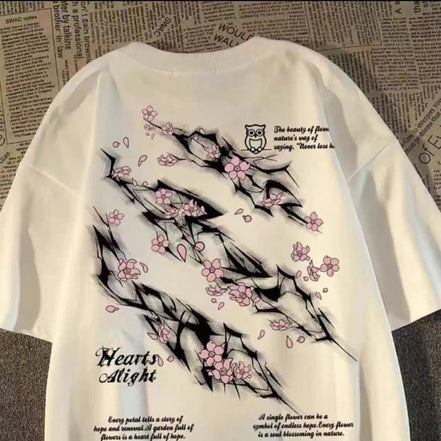 Lightning Petal Printed Short Sleeve T-Shirt Men's and Women's Loose High Street Street Trend Brand Clothes