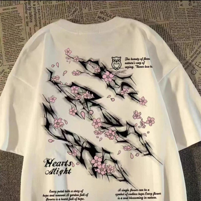Lightning Petal Printed Short Sleeve T-Shirt Men's and Women's Loose High Street Street Trend Brand Clothes