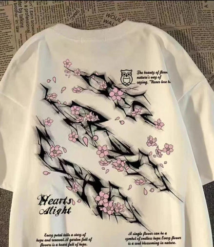Lightning Petal Printed Short Sleeve T-Shirt Men's and Women's Loose High Street Street Trend Brand Clothes