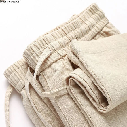 l Linen Cotton Linen Casual Straight Leg Pants Breathable Mungo Elastic ket Sle Lazy Feeling Trousers
