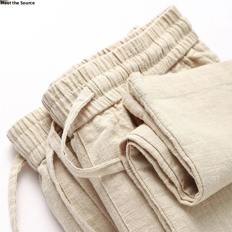 l Linen Cotton Linen Casual Straight Leg Pants Breathable Mungo Elastic ket Sle Lazy Feeling Trousers