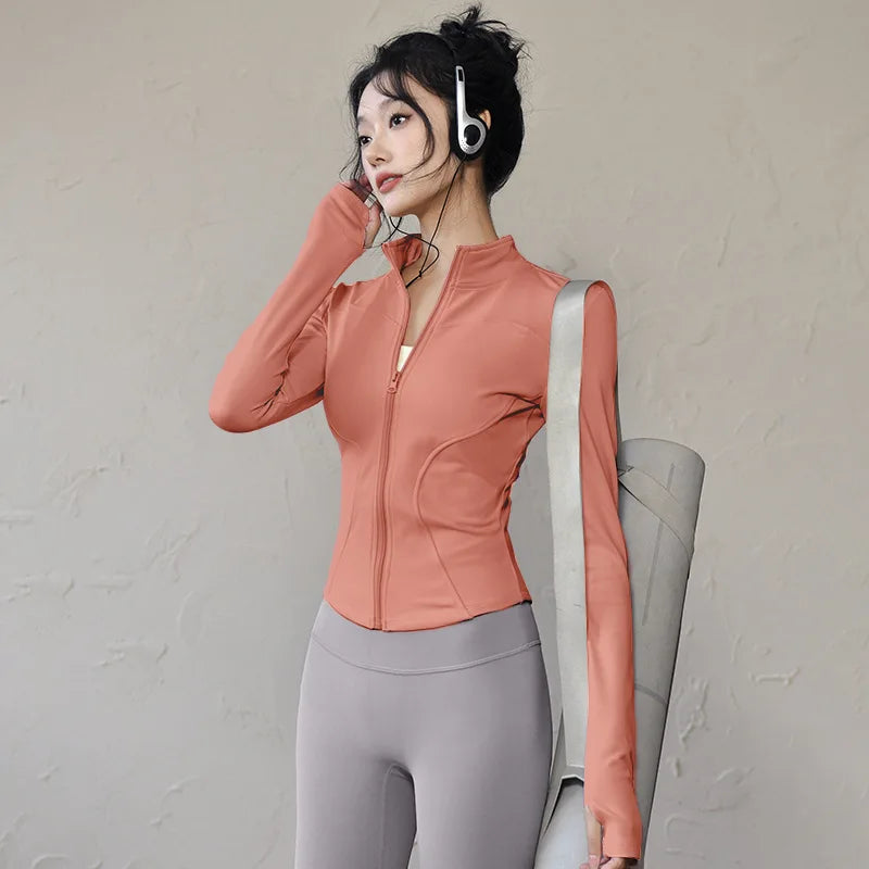 Slim Fit Short Waist-Cinching Running And Cycling Jacket Quick Dry Breathable Polyester Yoga Fitness Wear Women's Outerwear