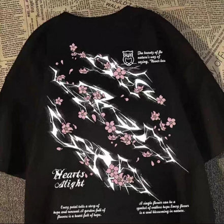 Lightning Petal Printed Short Sleeve T-Shirt Men's and Women's Loose High Street Street Trend Brand Clothes