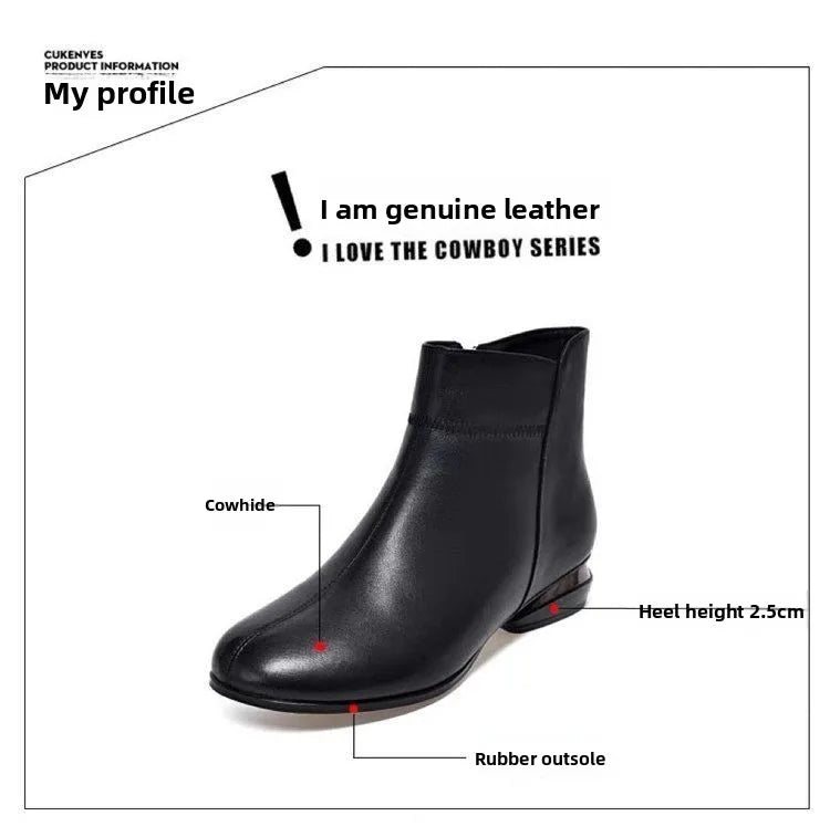 Leather  Boots Women's ort Boots Fce Lined Anti-slip Low Heel Casual Sle Autumn Winter Faion Boots