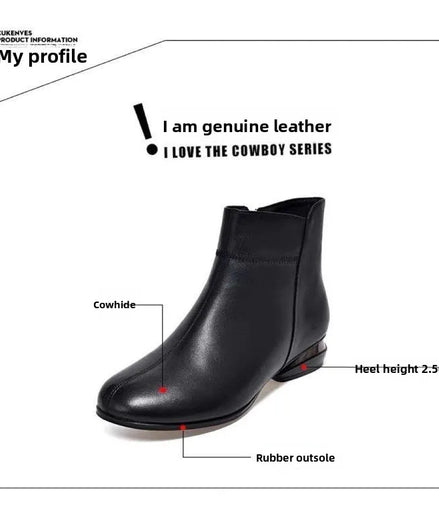 Leather  Boots Women's ort Boots Fce Lined Anti-slip Low Heel Casual Sle Autumn Winter Faion Boots