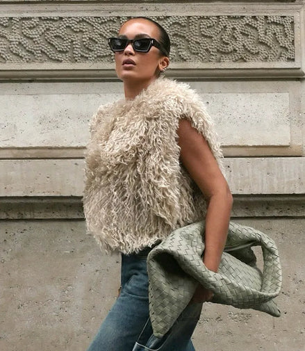 Knit Long Sleeve Faux Fur Patchwork Jacket Coat Women Zipper 2025 Winter Fashion Warm Female Cardigans Commute Lady Outwear Tops