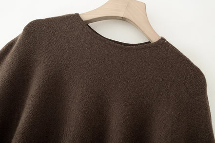 ETJ 2025 women's new fashion oversized loose version of the round neck cape sweater solid color bat sleeve sweater