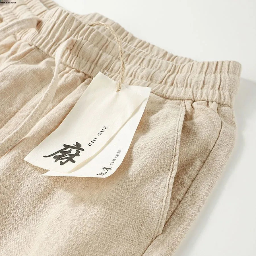 l Linen Cotton Linen Casual Straight Leg Pants Breathable Mungo Elastic ket Sle Lazy Feeling Trousers