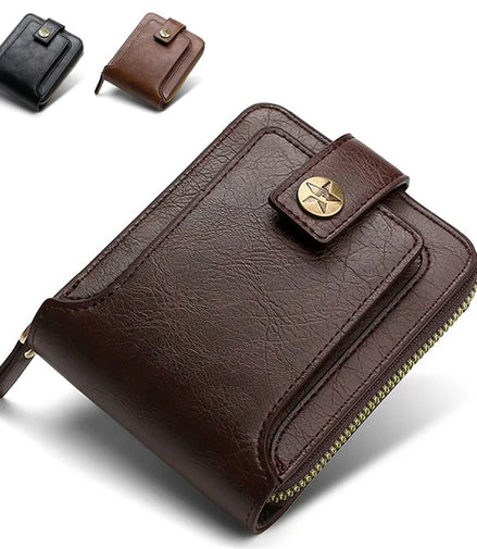 Vintage Men's Wallet PU Leather Short Purse Men Hasp Zipper Clutch Solid Color Wallets High Quality Durable Convenient Wallets