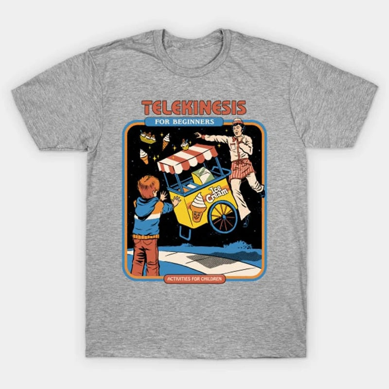 Telekinesis For Beginners T-Shirt Funny illustration pattern Short Sleeves Men Women Loose Cotton T Shirt O-Neck Breathable Tees