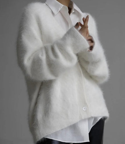 Loose Long Sve Knitted Cardigan Faux Mink Coat Sle Comfortable Fit Women's Premium Quali A-Line Knitwear V-Ne Button up