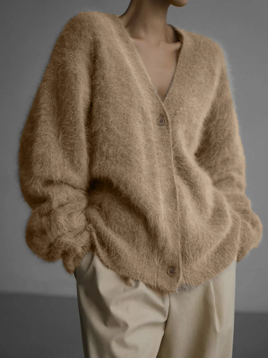 Loose Long Sve Knitted Cardigan Faux Mink Coat Sle Comfortable Fit Women's Premium Quali A-Line Knitwear V-Ne Button up