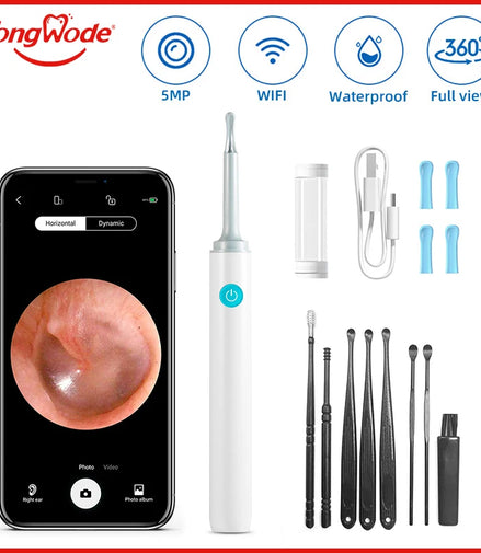 Wireless Visual Ear Endoscope Camera Ear Cleaning Tools Spoon Safe Silicone Earpick 5MP Camera Ear Wax Remover Luminous Otoscope