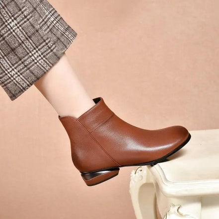 Leather  Boots Women's ort Boots Fce Lined Anti-slip Low Heel Casual Sle Autumn Winter Faion Boots