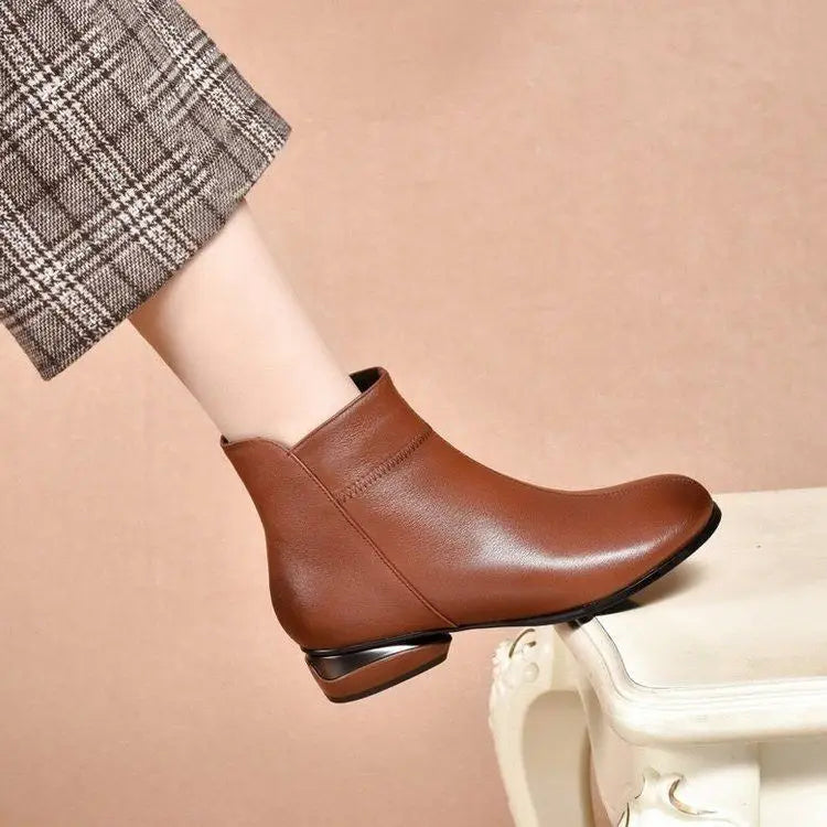 Leather  Boots Women's ort Boots Fce Lined Anti-slip Low Heel Casual Sle Autumn Winter Faion Boots