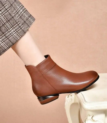 Leather  Boots Women's ort Boots Fce Lined Anti-slip Low Heel Casual Sle Autumn Winter Faion Boots