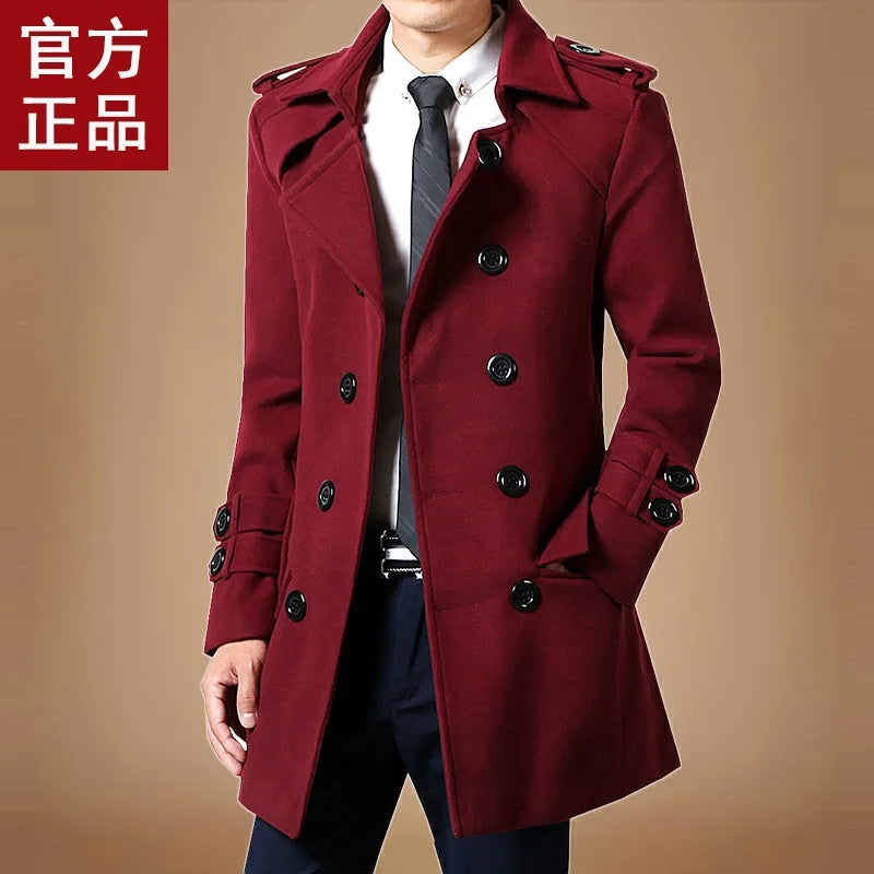Men's Medium-length Woolen Overcoat 2023 Autumn Winter New Fleece-lined Thickened Trendy Flow Casual Scene