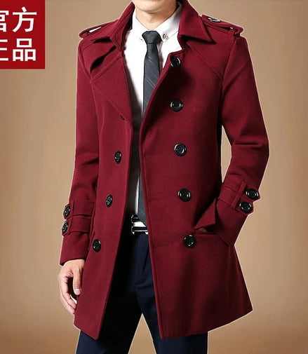 Men's Medium-length Woolen Overcoat 2023 Autumn Winter New Fleece-lined Thickened Trendy Flow Casual Scene