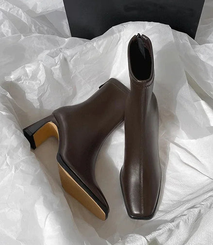 Vintage Warm Cotton Women Ankle Boots Fashion Elegant Square Toe Shoes Autumn Winter Thick Heel Women's Short Booties