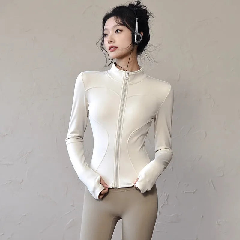 Slim Fit Short Waist-Cinching Running And Cycling Jacket Quick Dry Breathable Polyester Yoga Fitness Wear Women's Outerwear