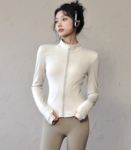 Slim Fit Short Waist-Cinching Running And Cycling Jacket Quick Dry Breathable Polyester Yoga Fitness Wear Women's Outerwear