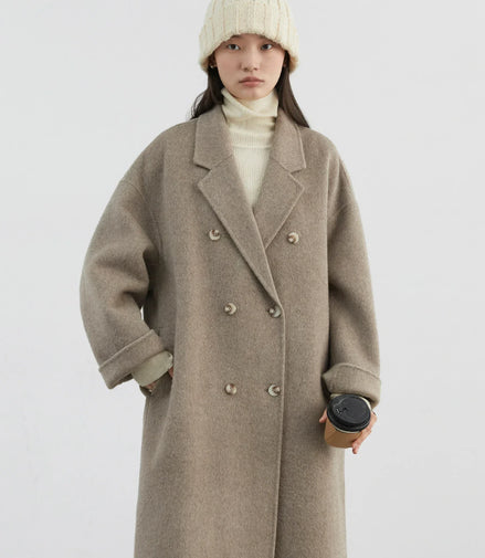 CHIC VEN Women Woolen Coat Double-breasted Basic Loose Casual Retro New Long Double-sided Female Overcoat Autumn Winter 2024