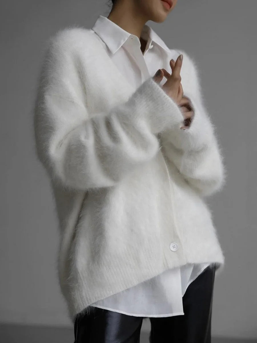 Loose Long Sve Knitted Cardigan Faux Mink Coat Sle Comfortable Fit Women's Premium Quali A-Line Knitwear V-Ne Button up
