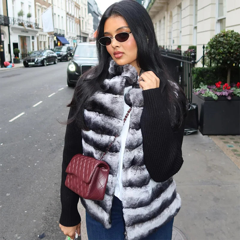 Knit Long Sleeve Faux Fur Patchwork Jacket Coat Women Zipper 2025 Winter Fashion Warm Female Cardigans Commute Lady Outwear Tops