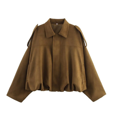 Women's Suede Jacket Outerwear Pilots Style Zipper Closure Medium Thickness Loose Fit Street Style Pure Color Casual Coat