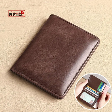 Vintage Leather Mini Wallets for Men RFID Card Holder Money Clip Slim Male  Purse Men's Wallet Bag