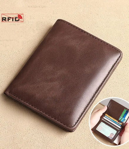 Vintage Leather Mini Wallets for Men RFID Card Holder Money Clip Slim Male  Purse Men's Wallet Bag