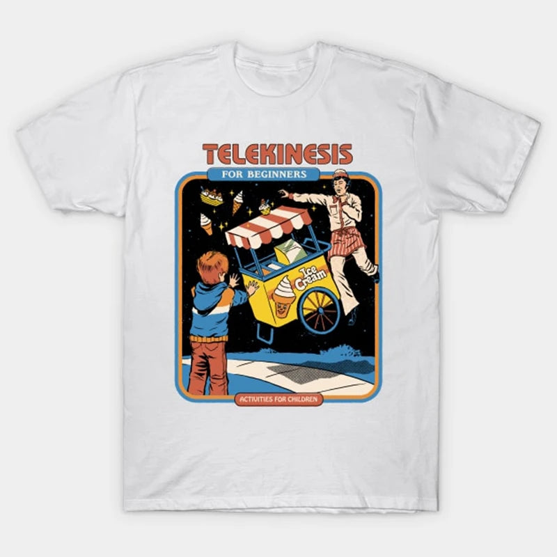 Telekinesis For Beginners T-Shirt Funny illustration pattern Short Sleeves Men Women Loose Cotton T Shirt O-Neck Breathable Tees