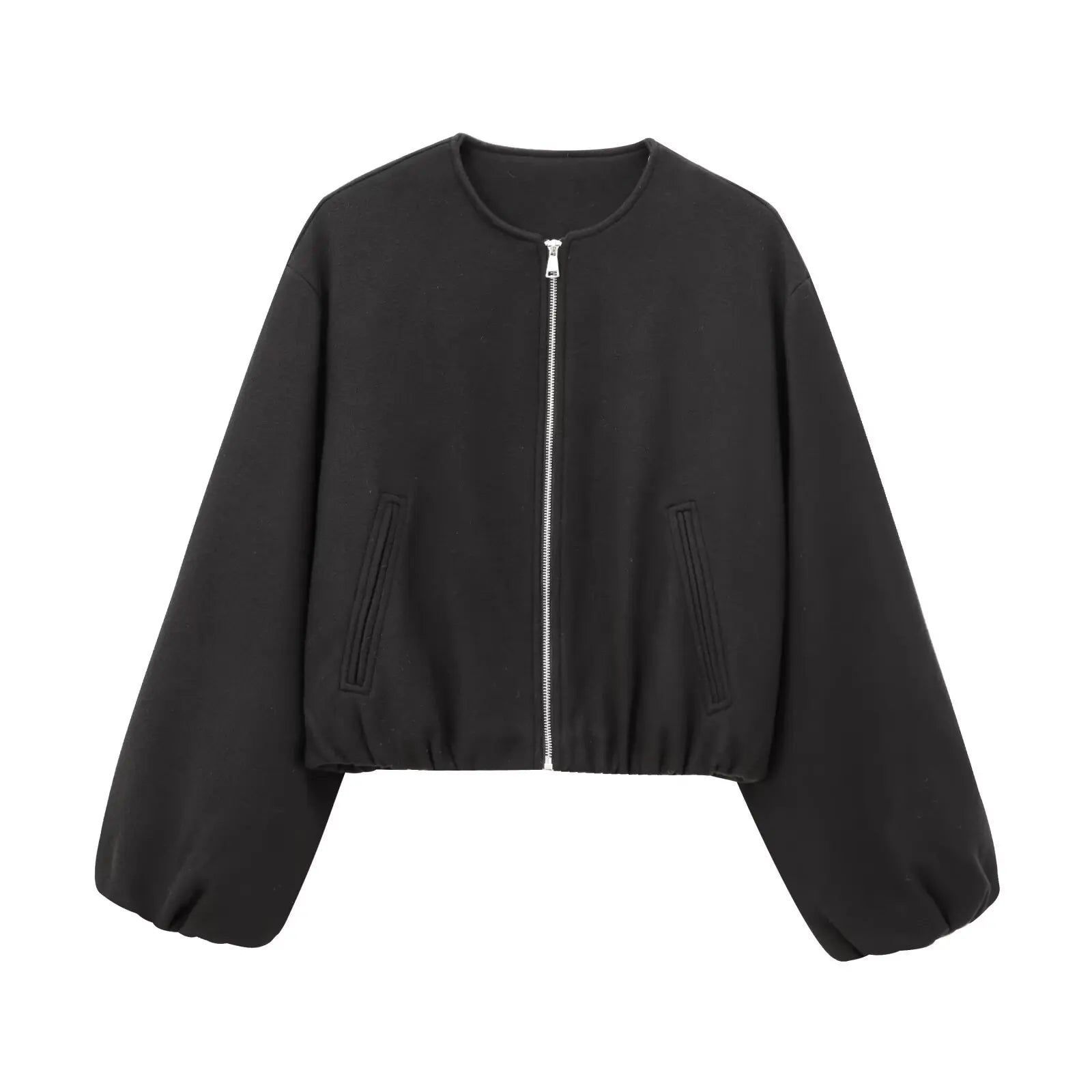 MUJER Black Bomber Jackets for Women Zipper Varsity Jackets Women Soft Cropped Jackets Woman 2025 Long Sleeve Winter Coat Female