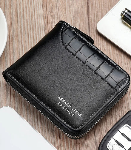 Leather Men’s Wallet Luxury Mens Purse Male Zipper Card Holders with Coin Pocket Rfid Wallets Gifts for Men Money Bag