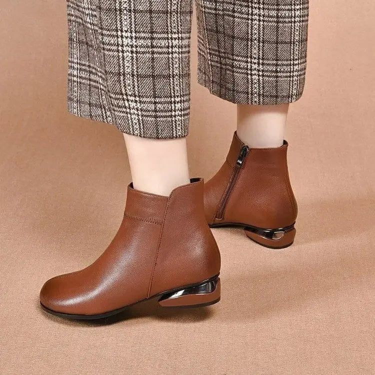 Leather  Boots Women's ort Boots Fce Lined Anti-slip Low Heel Casual Sle Autumn Winter Faion Boots