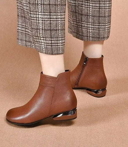 Leather  Boots Women's ort Boots Fce Lined Anti-slip Low Heel Casual Sle Autumn Winter Faion Boots